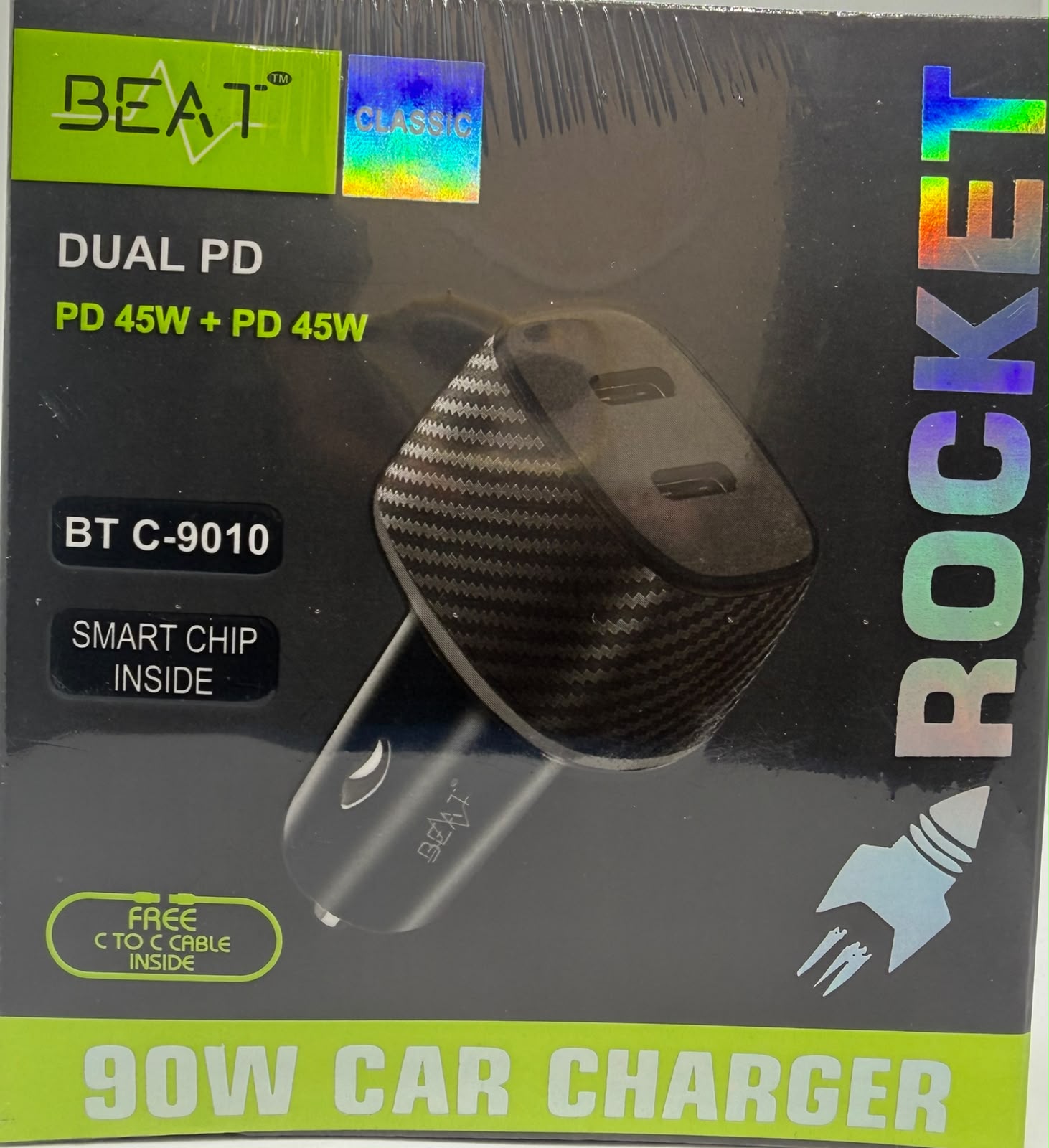 90W DUAL PD ROCKET CAR CHARGER  WITH C2C CABLE COMBO SET